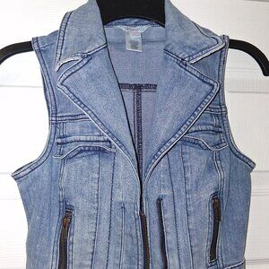 Women's Y2K Candies Zip Up Lace Collar Light Wash Denim Vest Size XS